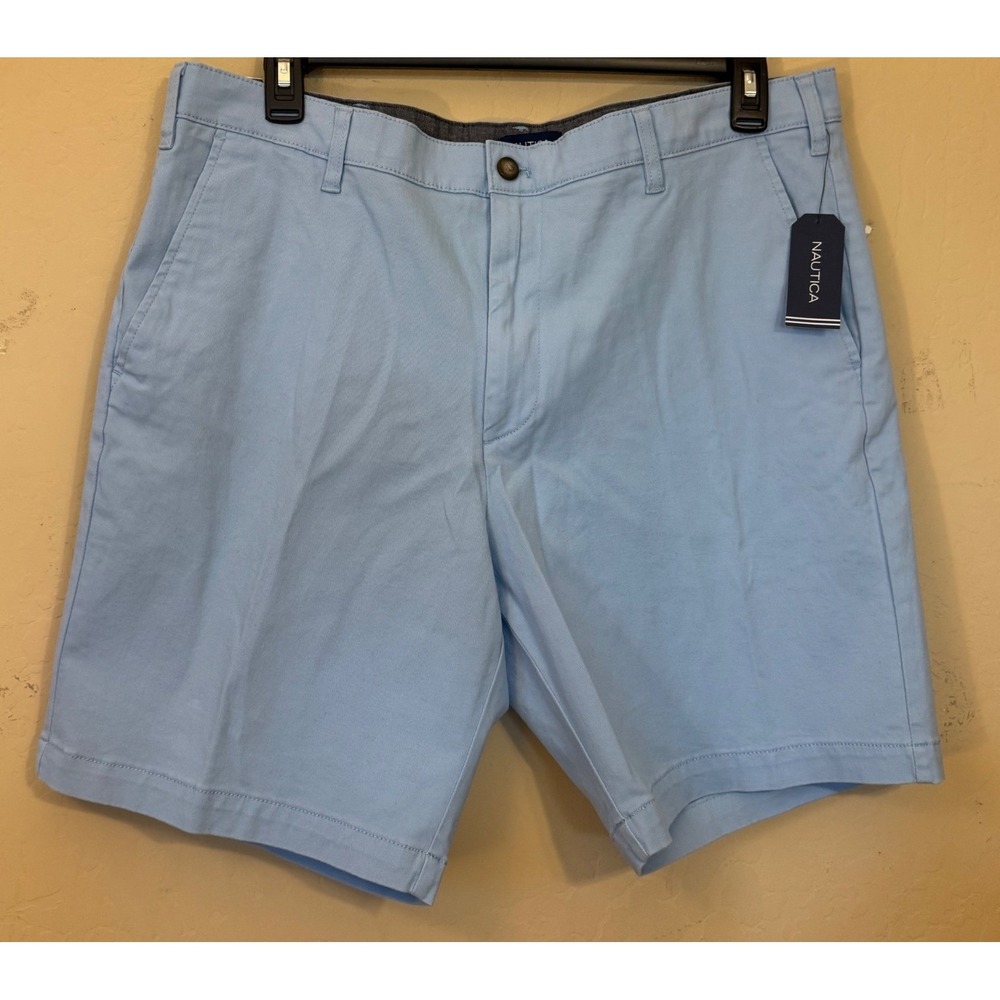 Nautica Deck Shorts Men 38 Noon Blue Classic Fit Stretch Chino Preppy Casual NEW